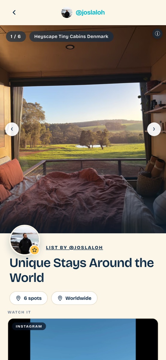 The Unique Stays list on WondrOut, on a phone
